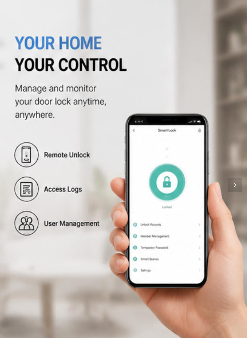 Smart Door Lock with Fingerprint & Keypad, Keyless Entry Door Lock with App Control, Password, IC Card and Mechanical Key Access for Home Security