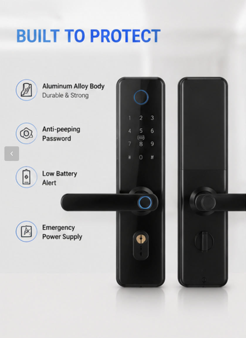 Smart Door Lock with Fingerprint & Keypad, Keyless Entry Door Lock with App Control, Password, IC Card and Mechanical Key Access for Home Security