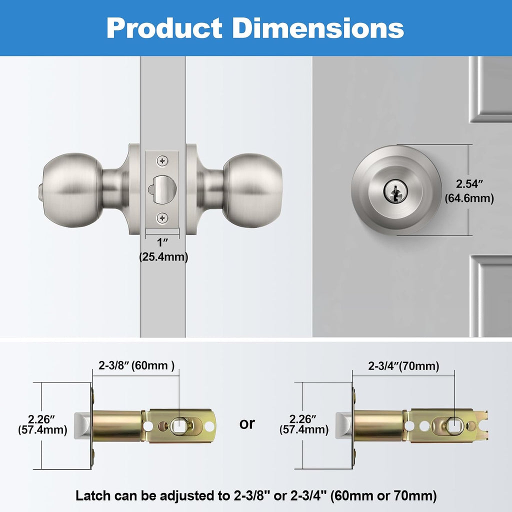 Keyed Entry Door Knob with Lock, Heavy Duty Interior and Exterior Door Lock
