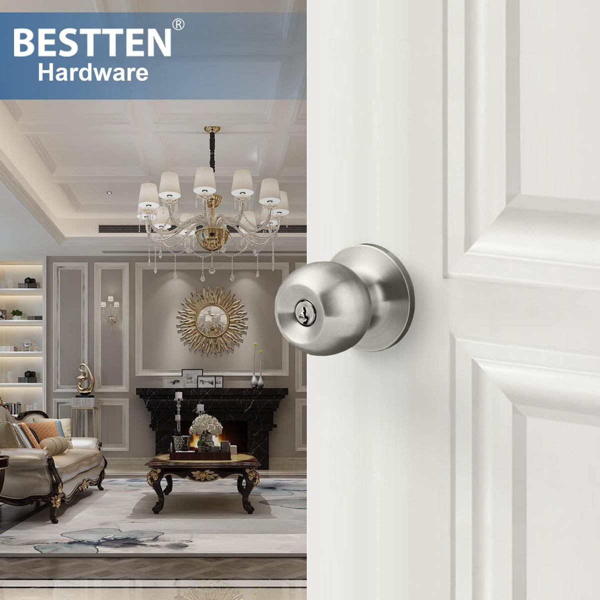 Keyed Entry Door Knob with Lock, Heavy Duty Interior and Exterior Door Lock