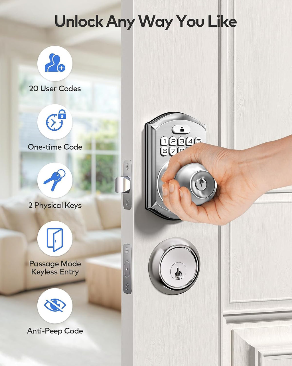 Keypad Door Knob Lock, Keyless Entry Door Handle
