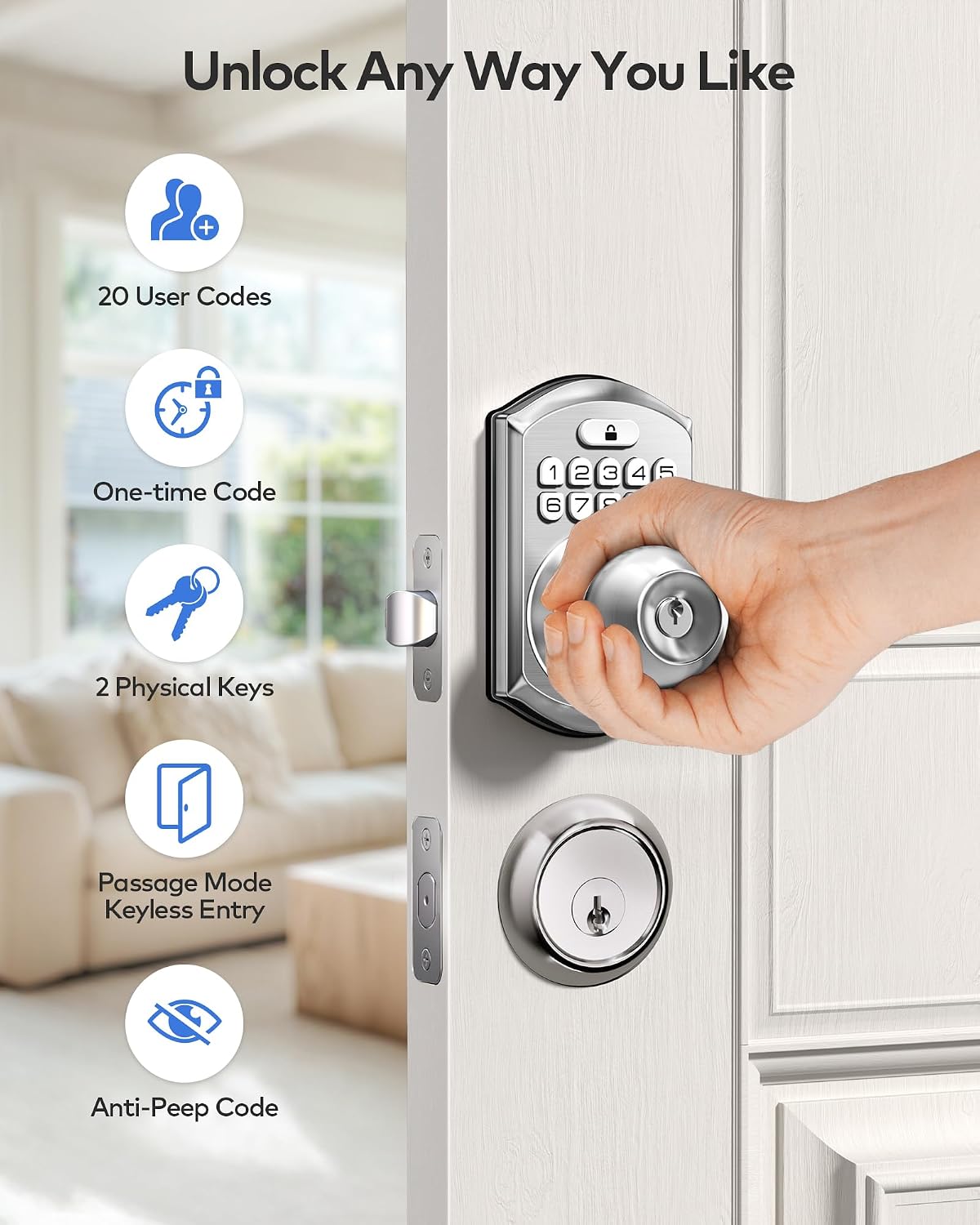 Keypad Door Knob Lock, Keyless Entry Door Handle