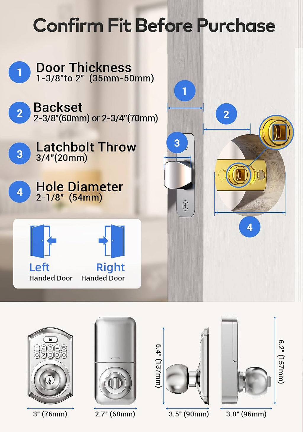Keypad Door Knob Lock, Keyless Entry Door Handle