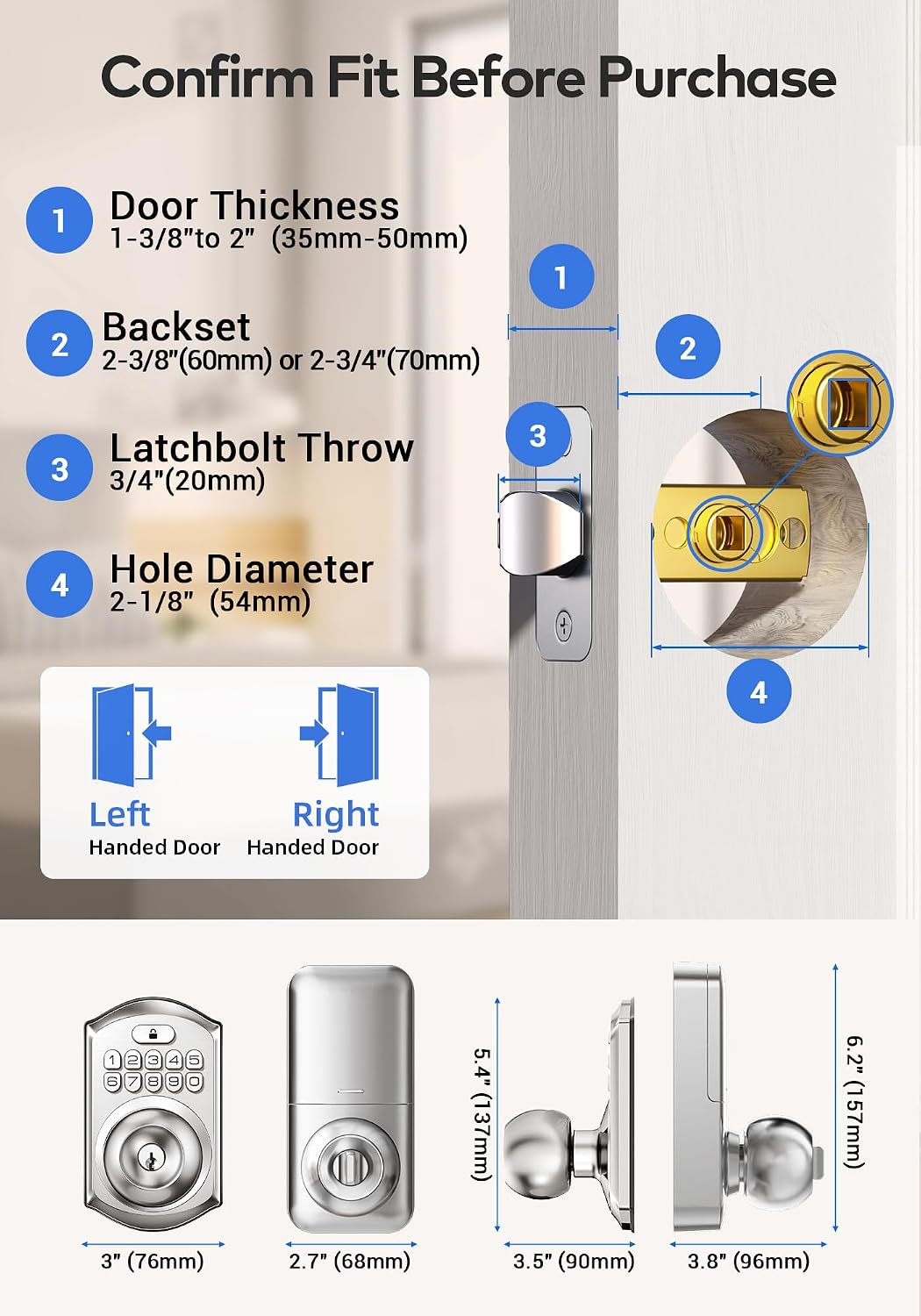 Keypad Door Knob Lock, Keyless Entry Door Handle
