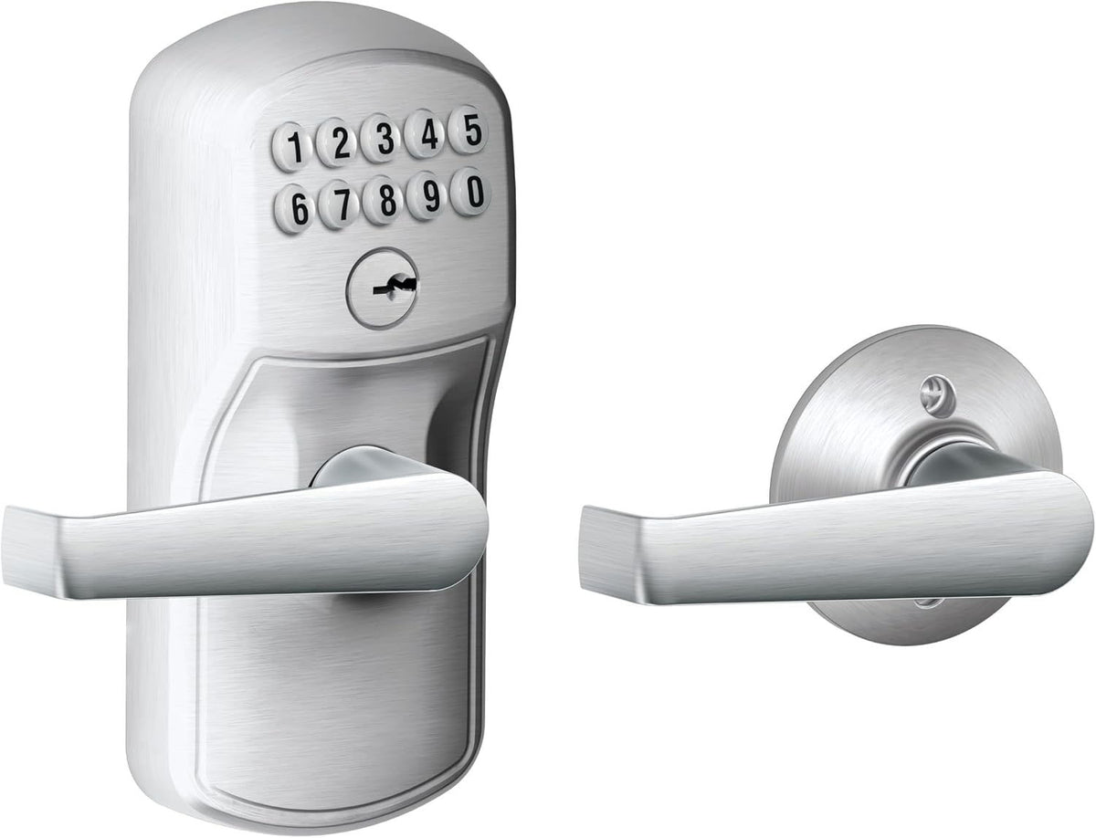 Electronic Keypad Lock, Lever Handle, Plymouth Trim, Satin Chrome