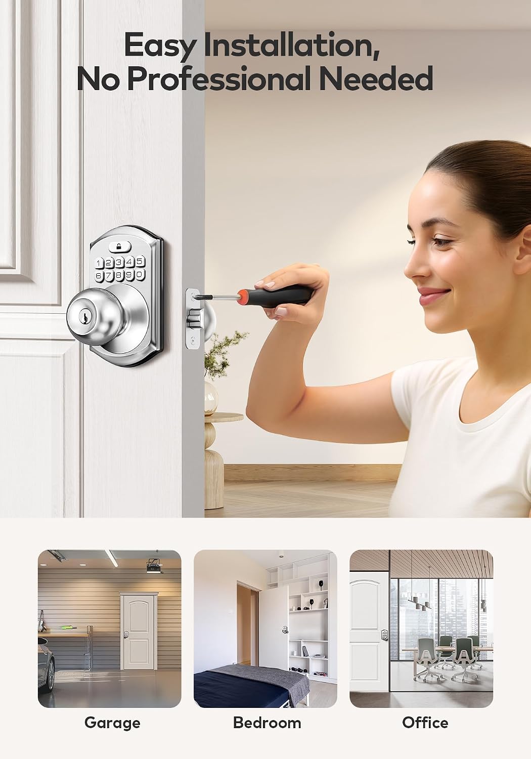 Keypad Door Knob Lock, Keyless Entry Door Handle