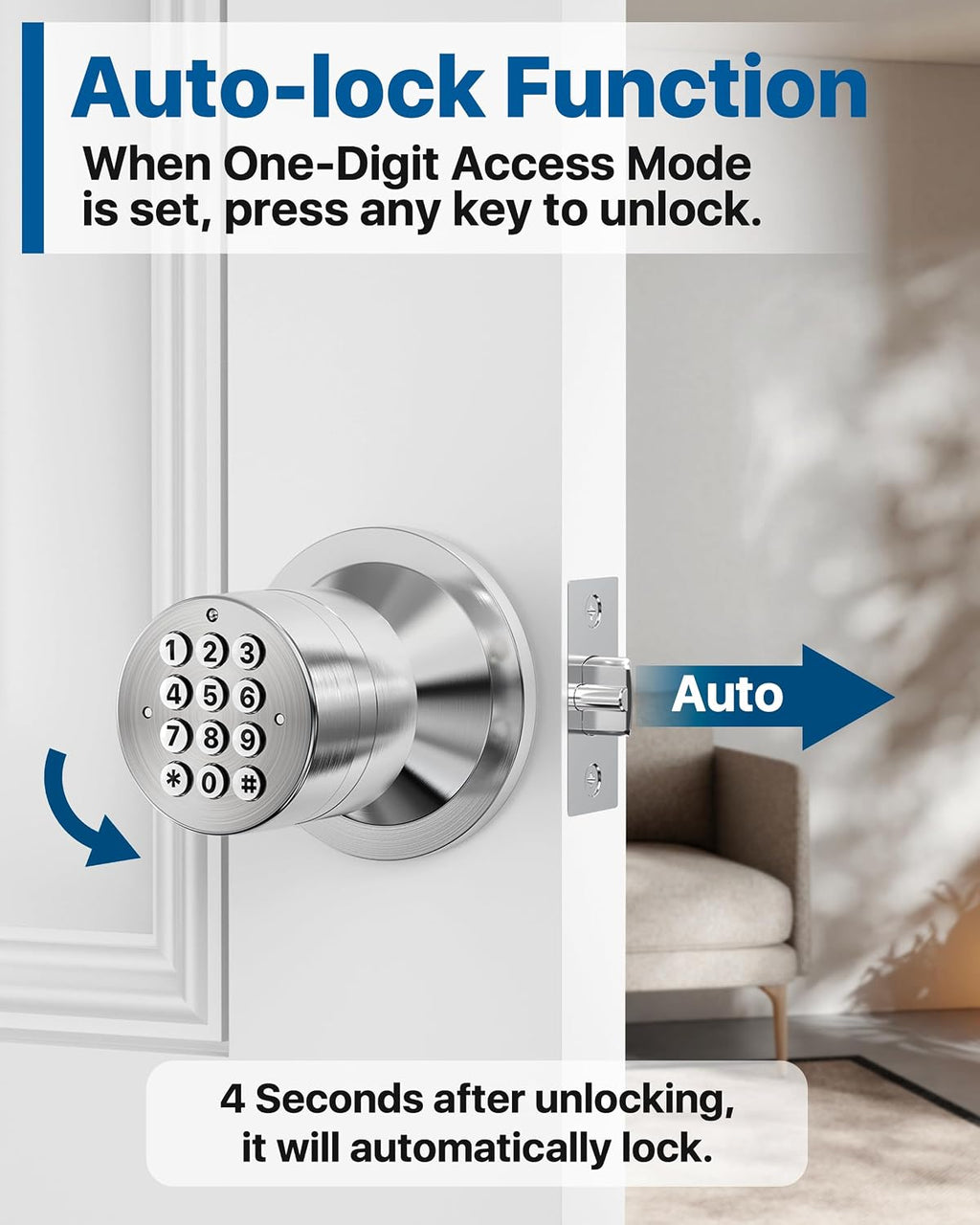 Door Knob with Keypad, Door Lock with Code