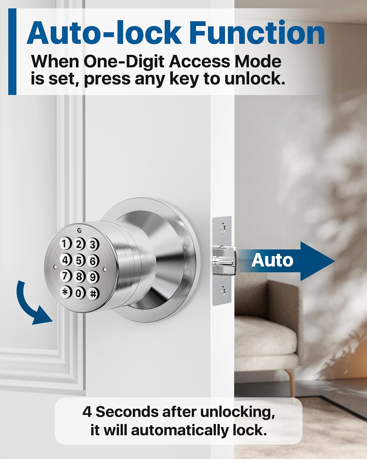 Door Knob with Keypad, Door Lock with Code