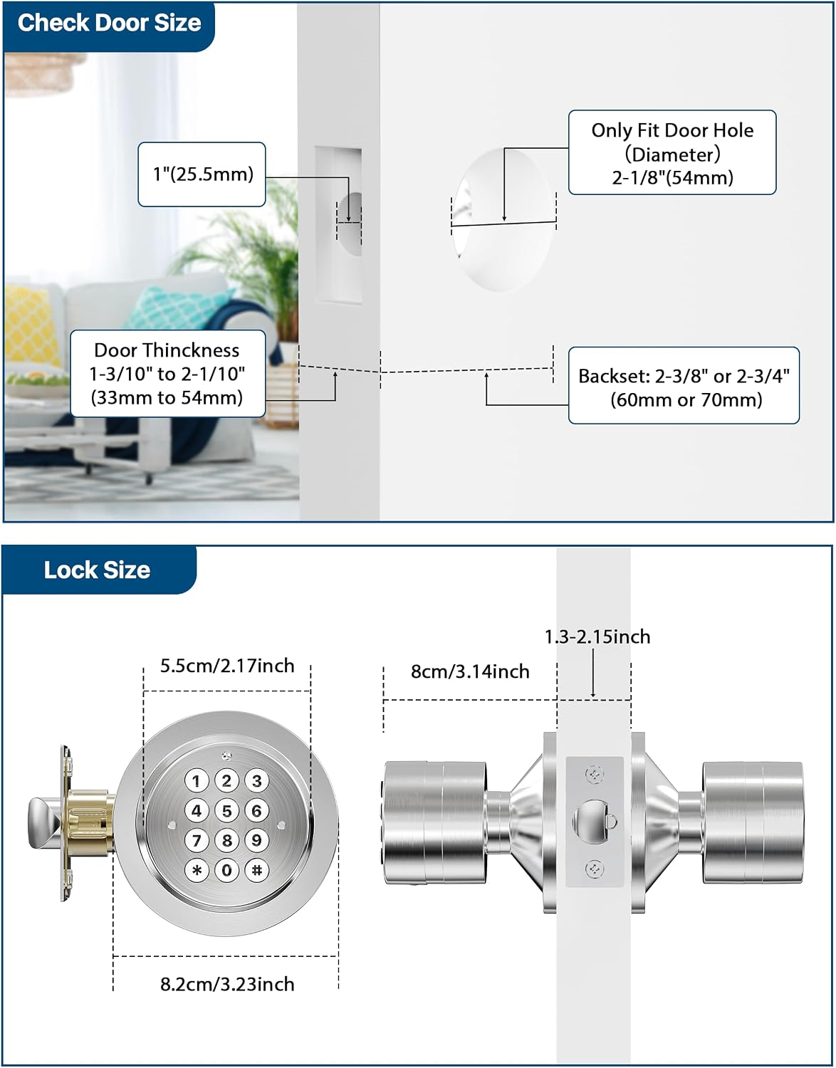 Door Knob with Keypad, Door Lock with Code