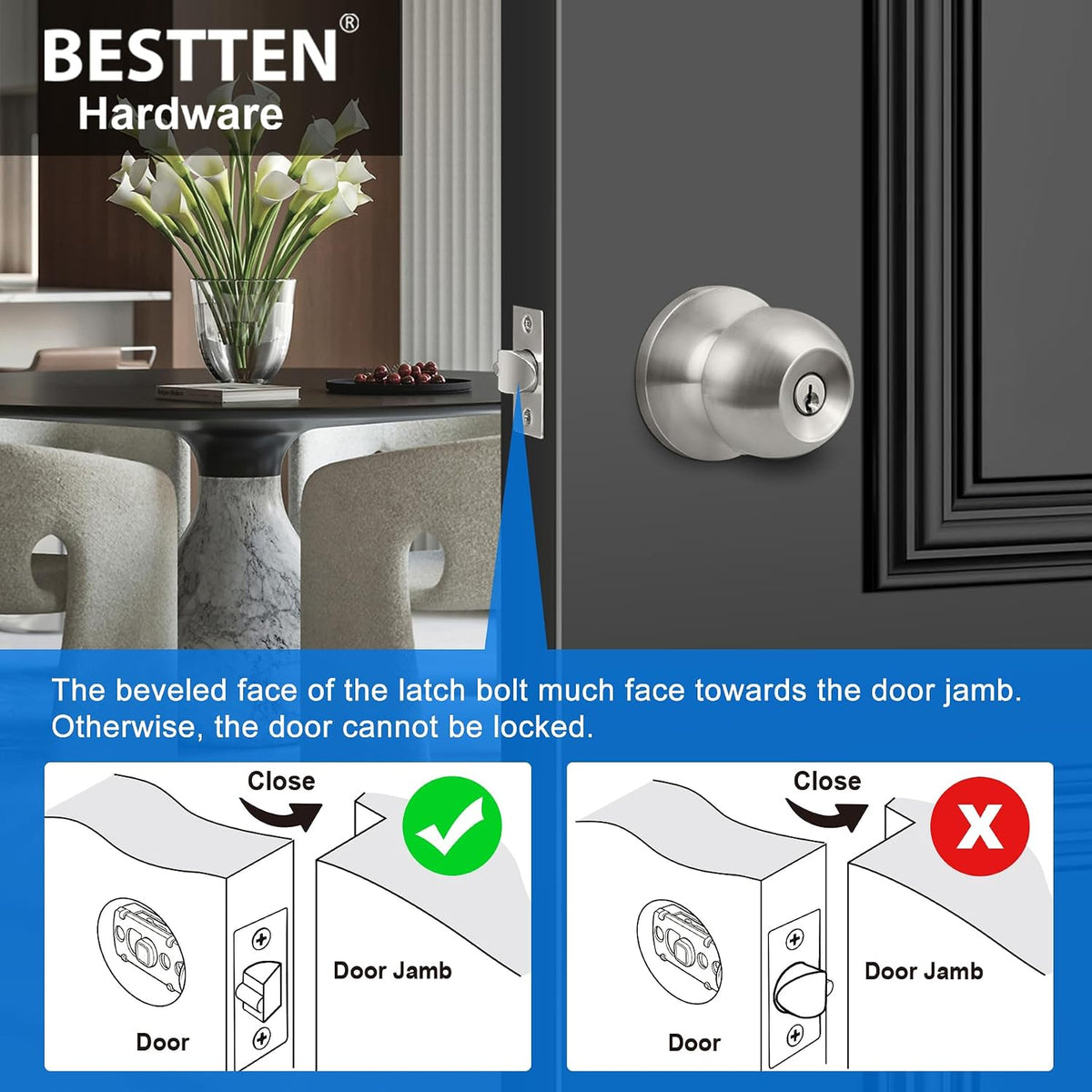 Keyed Entry Door Knob with Lock, Heavy Duty Interior and Exterior Door Lock