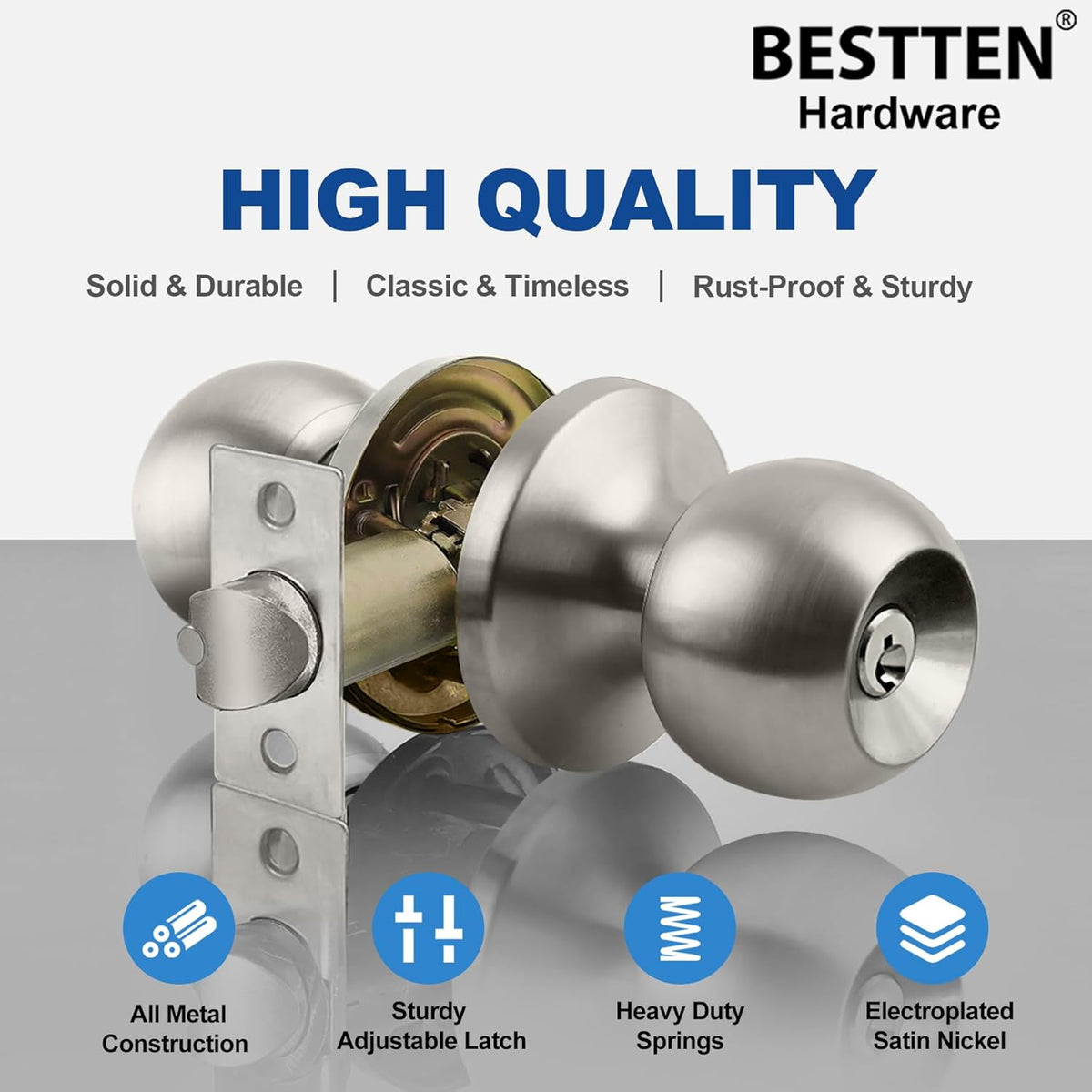 Keyed Entry Door Knob with Lock, Heavy Duty Interior and Exterior Door Lock