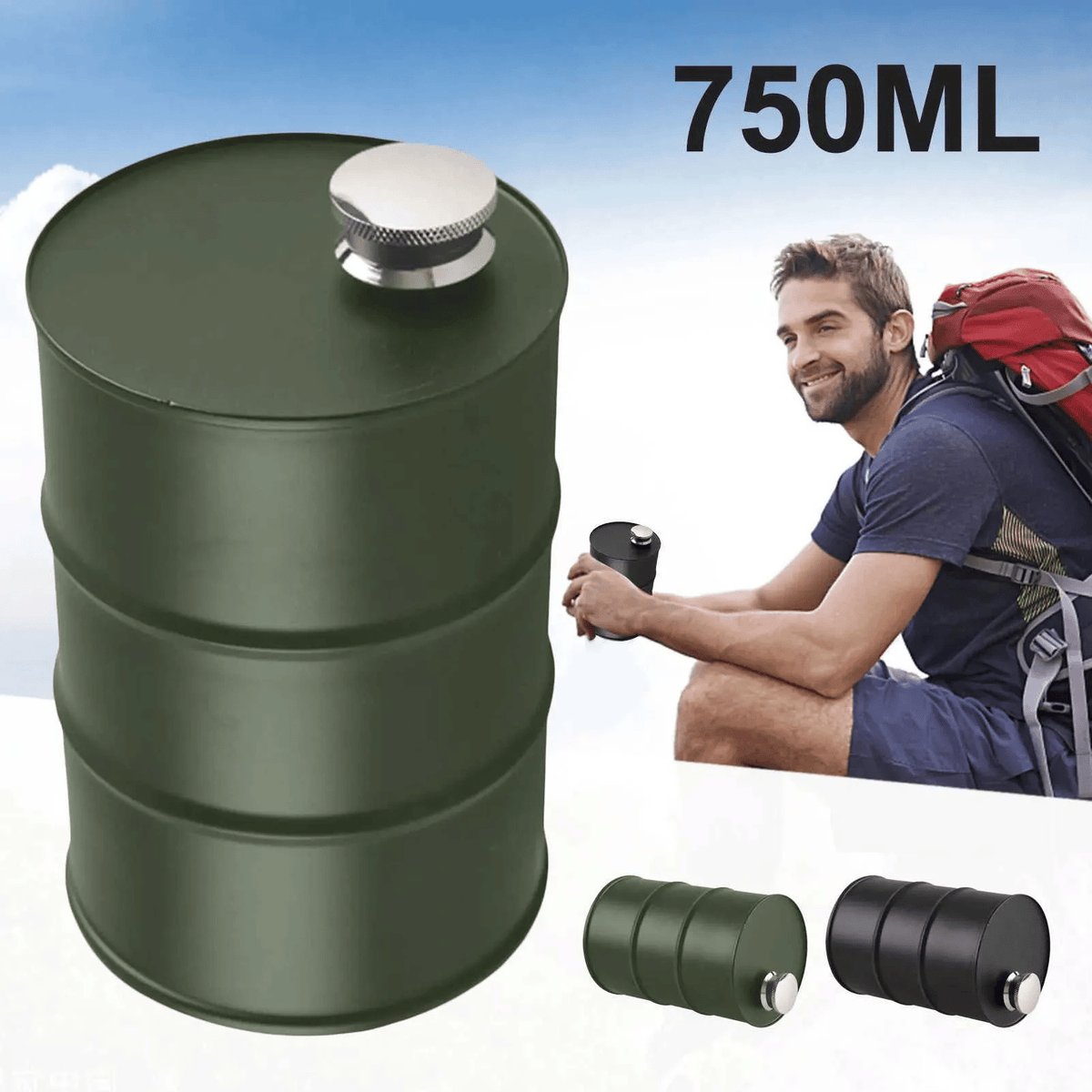 350ml/750ml Oil Drum Anti-rust Leak-proof No Odor Portable Wine Storage🛢Food Grade Camping Whisky Flagon Wine Jug Camping Supplies[liquor is not included]